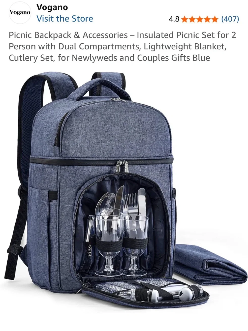 New Vogano Charcoal Gray Picnic Backpack - complete with everything you need!
